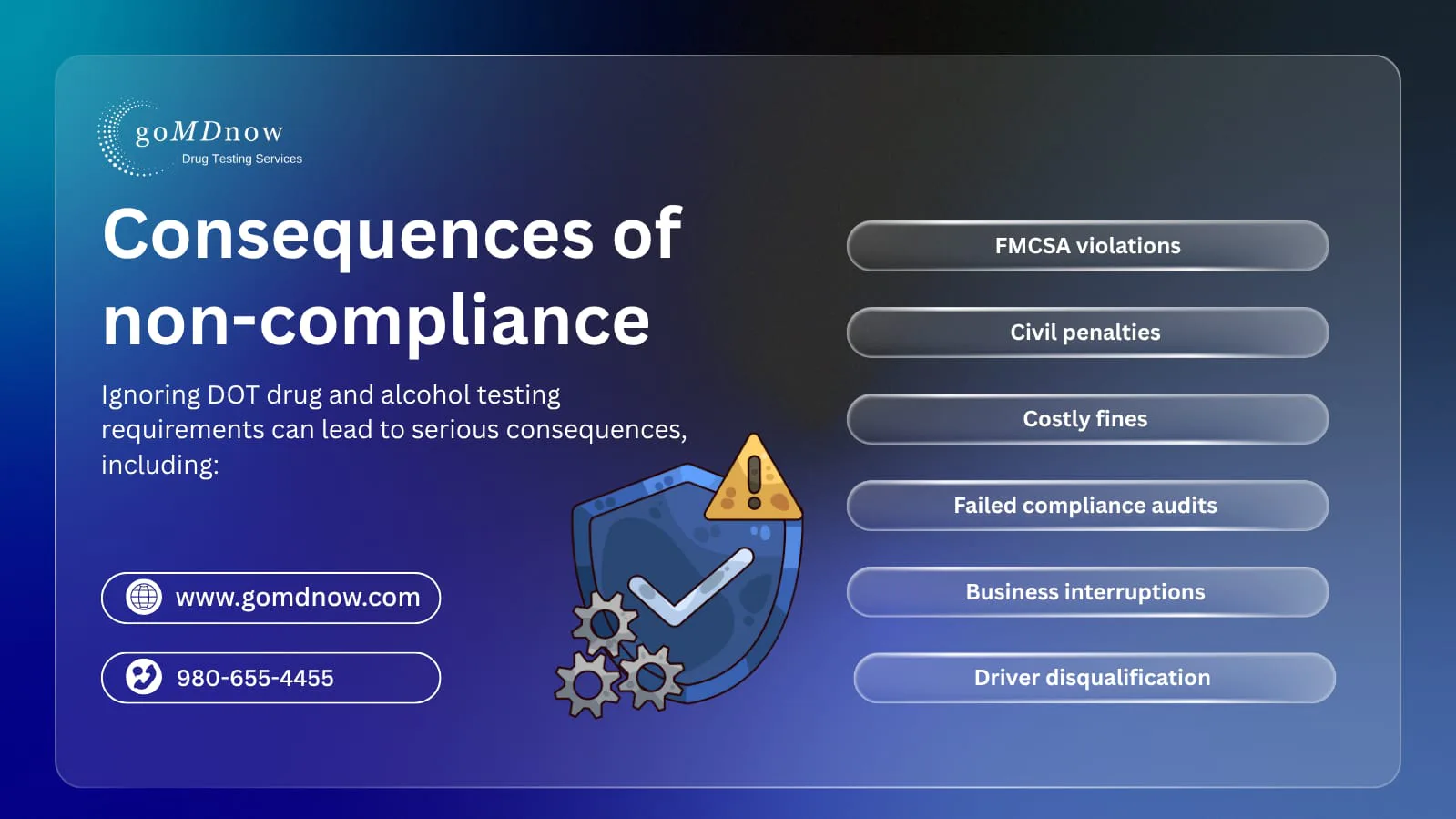 Consequences of DOT drug and alcohol testing non-compliance