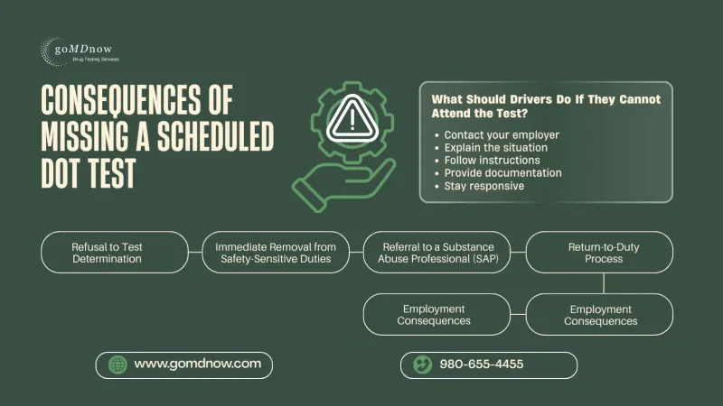 Consequences of missing a scheduled DOT test and steps drivers should take